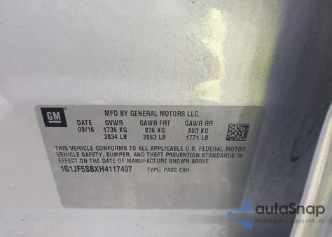 2017 Chevrolet Sonic Premier Auto from USA, damaged, VIN 1G1JF5SBXH4117497